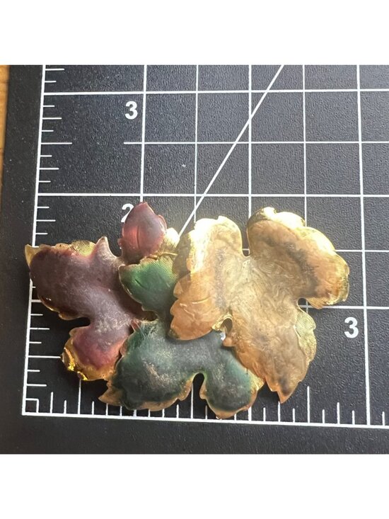 Lot 2 Vintage Metal Leaf Brooch Multicolor Autumn Fall Leaves Gold Tone Patina - Picture 5 of 8